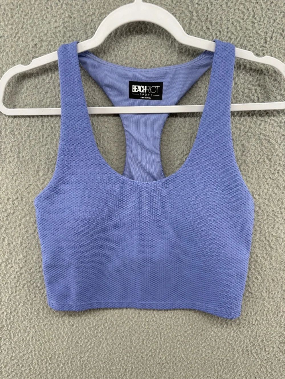 Beach Riot Sport Dedi Crop Top Sports Bra Periwinkle Textured Racerback Tank